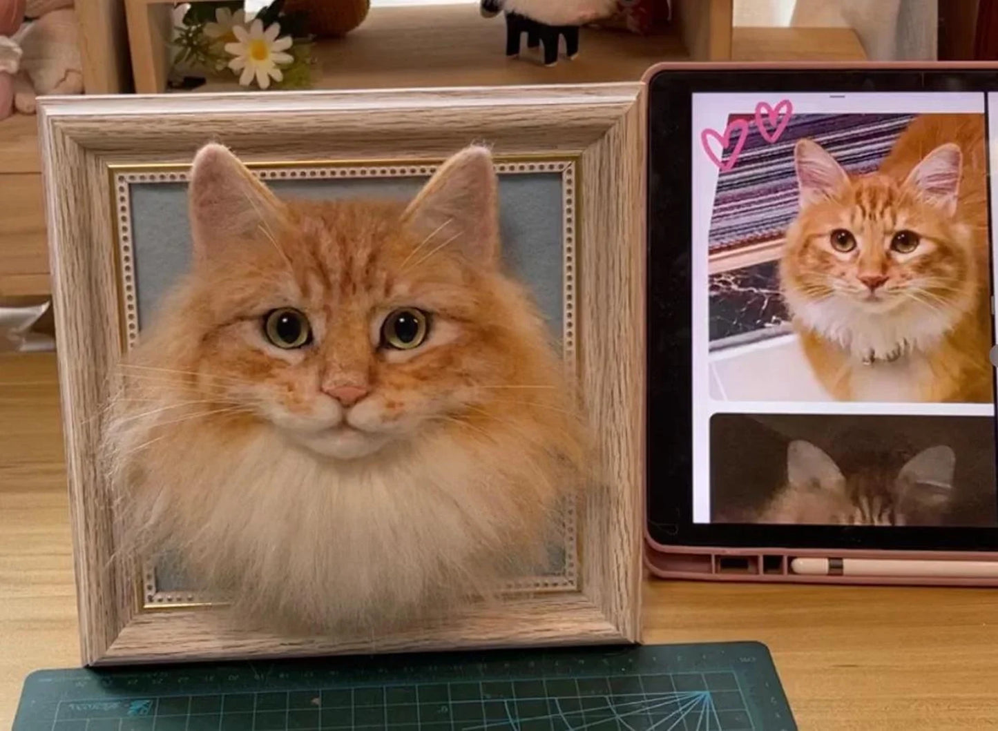 Custom Felt Art Cat Portrait Pet Memorial Gift